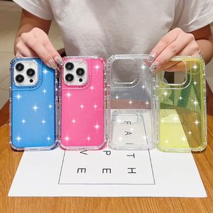 Lüks 3in1 Şok geçirmez hibrit katman Kılıfları İPhone 15 için Plus 14 13 12 11 Pro Max 8 7 6 Artı Sert Plastik PC Bling Glitter Sparkle Tampon Açık Moda Telefon Arka Kapak