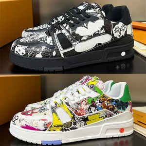 Trainer Spor Sneaker Tasarımcı Mens Spor Ayakkabıları Baskılı Graffiti Çizgi Roman Desen Üst Kauçuk Sole Erkekler Vintage Basketbol Ayakkabıları Kaykay Ayakkabıları 38-46