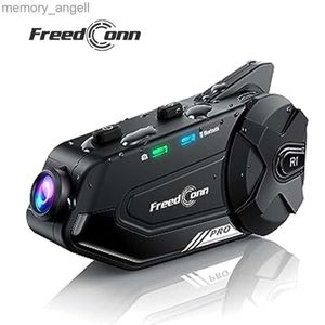 Walkie Talkie FreedConn R1 Plus Motorcycle Intercomer Helmet Dash Cam Bluetooth Headetsハンドフリーコミュニケータービデオレコード1080p Interphone HKD230925