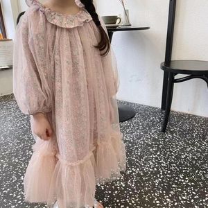 Girl Dresses Korean Super Cute Kids Girls Clothes Floral Print Sequins Mesh Princess Dress 2023 Spring Long Sleeve Baby Fairy