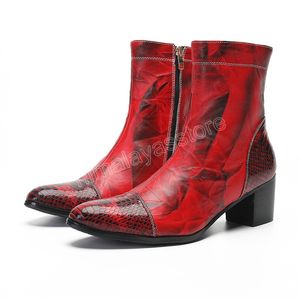 6 cm buty na wysokich obcasach Mężczyźni wskazane palce czerwone, oryginalne skórzane buty dla mężczyzn Zip Knight/Party Botas Buty