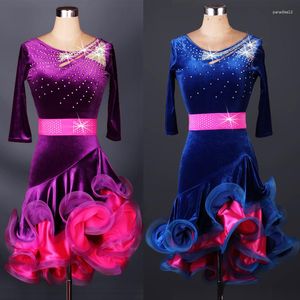 Scene Wear Lady/Girls Custom Latin Dance Dress Women Purple/Black Tango/Cha Cha/Rumba/Samba för Dancing Regatas Femininas vuxen/barn