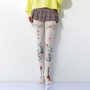 Meias femininas estilo harajuku estampado meia-calça escura de meia-calça dropship e em massa