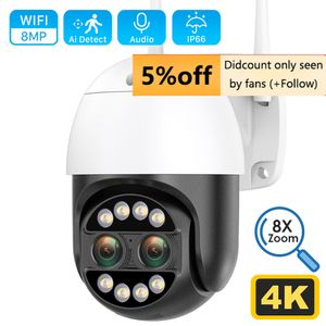 IP Cameras 8MP PTZ WIFI Camera Dual-Lens 8XDigital Zoom Two-Way Audio Waterproof Outdoor 4MP ICSEE Surveillance Wireless 230922