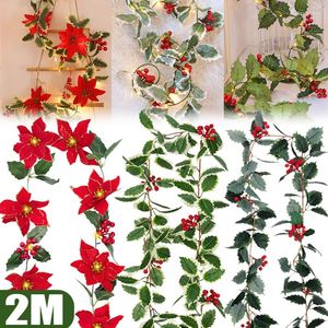 Strings Artificial Christmas Berry Garland String Lights DIY Ivy Vine Rattan Wreath Lighting Xmas Tree Ornaments For Party Decor