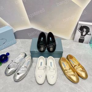 Women Soft padded nappa leather ballerinas Luxury designer Round toe triangular buckle flat sole single rhinestone shoe Size 35-42