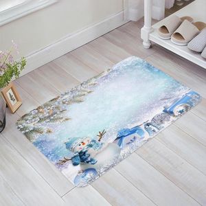 Carpets Christmas Winter Snowman Season Pine Trees Kitchen Floor Mat Living Room Decor Carpet Home Entrance Doormat Anti Slip Rug