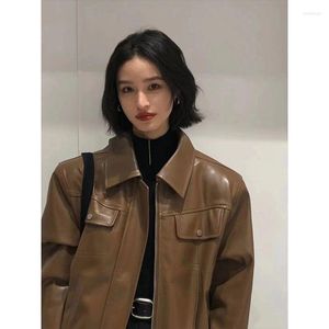 Women's Jackets Autumn Loose Brown American Vintage Street PU Leather Coat Motorcycle Jacket Jaket Spring Clothes For Techwear Women