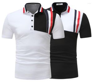 Polos masculinos verão moda costura cor fio manga curta camisa polo europeia base casual