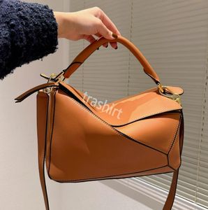 designer bag genuine leather handbag shoulder bucket woman bags puzzle clutch totes crossBody geometry square contrast color patchwork Loewepurses