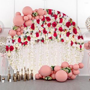 Party Decoration Custom Round Polyester Backdrop Wedding Engagement Background Decors Red Pink Rose Pography Studio Banner Supplie