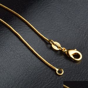 Kedjor orm halsband släta design 1mm 18k guldpläterad herr kvinnor mode diy smycken tillbehör gåva med hummerlås 16 18-30 dhngr
