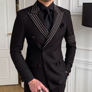 Herrjackor streetwear casual blazer hombre dubbel bröst broderi mönster jacka scen man terno masculino prom för män 230925