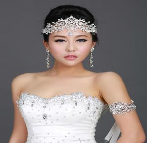 Trendiga bröllop brudhuvudstycken kristall strass diamant panna hår tillbehör tofs pannband krona tiara prinsessan headpie7707302