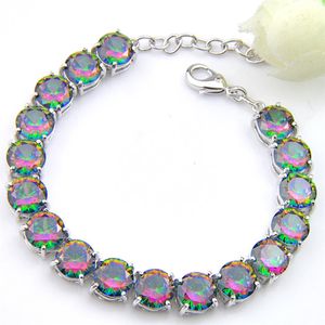 Whole - 925 Sterling Silver Handmade Multi Genuine Round Frie Rainbow Mystic Topaz Lady Chain Bracelets234Y