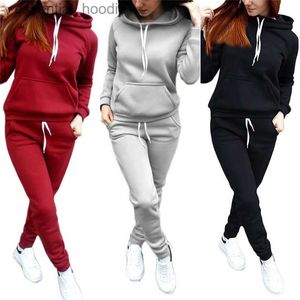 Women's Tracksuits 2020 Autumn Winter Two-piece Tracksuit Jogging Suits For Women Sport Suits Black Gray Hooded Running Set Sweat Pants Jogging Set L230925
