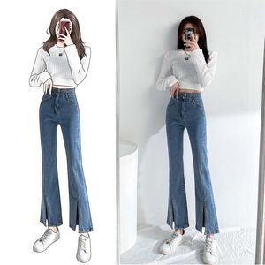 Women's Jeans Vintage Blue Pocket Detail Wide Leg Casual Straight Non-Stretch Cotton Full Length