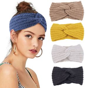 Headbands Designer Wide Edge Knitted Woolen Headpieces Elastic Warm Cross Hair Bands Fashion Versatile Solid Color Head Covers Hair Bands