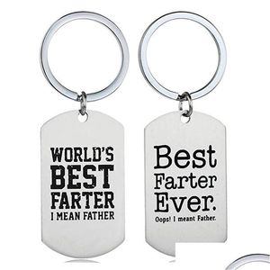 Key Rings 12Pcs/Lot Best Farter Ever Oops I Mean Father Dad Mother Keychain Stainless Steel Keyring Heart Family Jewelry Daddy Chain F Dhsry