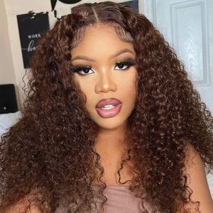 Chocolate Brown Deep Wave 13x4 Transparent Lace Front Wigs Wet Wavy Human Hair Wigs Pre Plucked Brazilian #4 Curls Frontal Wig