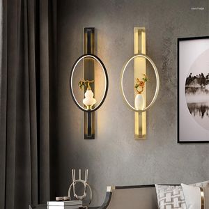 Vägglampor Temaren Contemporary LED Vintage Brass Creative Jade Gourd Vase Decor Sconce Light For Home Living Room Sovrum