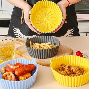 Baking Moulds Round Air Fryer Accessories Silicone Tray Mat Grill Pizza Oven Trays Pan Mats Chicken Basket AirFryer Pots 230923
