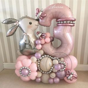 Andra evenemangsfestleveranser 53 st grå Easter Bunny Cartoon Bunny Helium Globos 40inch Pink Digital Foil Balloon Children Birthday Baby Shower Party Decorai 230923