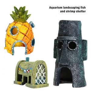 Acquari Cartoon Fish Tank Decor Figure Ornamenti Simulazione Resina Ananas House Fish Tank Decorazione Paesaggistica Accessori acquario 230925