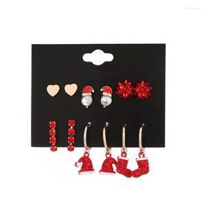 Dangle Earrings 6 Pairs/set Red Xmas Stocking Stud Christmas Gift Tiny Santa Hat Hoop Earring Cute Holiday Jewelry