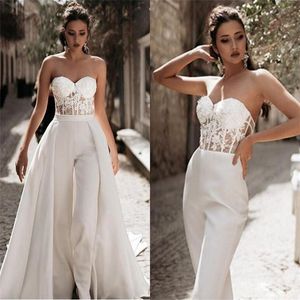 Gatsby Boho Jumpsuit Wedding Dress With Removable Skirt 2 In 1 Top Lace Pant Bohemian Bridal Dress 2024 Arabic Dubai Luxury Garden Country Bride For Women Outdoor