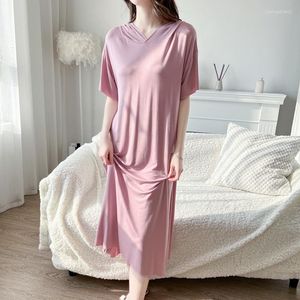 Women's Sleepwear Fdfklak Korean Soft Nightwear Dress Hooded Casual Modal Cotton Nightgowns Short Sleeve Large Size Long Nightdress