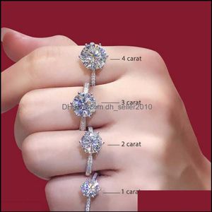 Solitaire Rings Jewelry925 Sterling Sier Moissanite Classic Style Round Cut Single Row Diamond Engagement Anniversary Ring 1Ct 2Ct289e