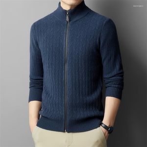 メンズセーター高品質の韓国ウールジッパー秋冬のカーディガン濃い暖かいニットジャックジャケットスタンドカラーセーターベース/コート
