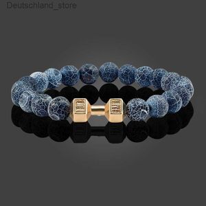 Charme Pulseiras Preto Resistido Pulseira Ajustável Barcelets Para Mulheres Homens Beads Pulseira Dumbbell Mens Moda Yoga Jóias Original Bangles Q230925