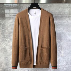 Suéteres masculinos simples padrão impresso cardigan jaqueta homens designer marca moda bolso de malha camisola casaco 2023 casual