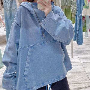 Jaquetas femininas 2023 outono e inverno estilo lavado frito floco de neve denim hoodies para homens mulheres