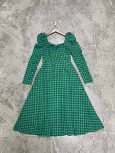 2023 New Square Neck Strap Bubble Sleeve Green Print Dress