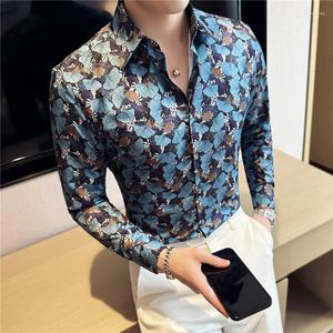 Erkek elbise gömlek yaz yüksek kaliteli rahat uzun kollu gömlek/erkek ince fit baskı sonbahar kıyafetleri Camisa masculina s-3xl