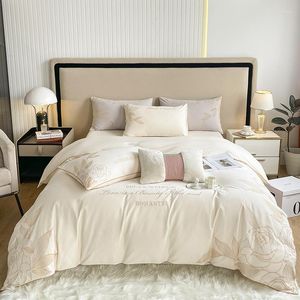 Conjuntos de cama Conjunto de superioridade puro algodão escovado bordado capa de edredão lençóis com fronha consolador king size