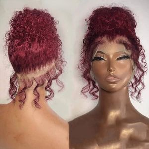 Parrucche per capelli umani frontali in pizzo ricci profondi trasparenti 99J Burgundy rosso 360 parrucche anteriori in pizzo completo hd hd wave profonda wigs sintetici parrucche sintetiche