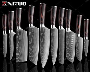 Selling Chef knife Set Laser Damascus Pattern Kitchen Knives Sharp Japanese Santoku Knife Cleaver Slicing Utility Knife drop shipp5787820
