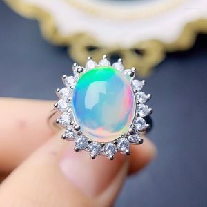 Cluster Rings Natural Real White Opal Big Ring 925 Sterling Silver 10 12mm 3ct Gemstone Fine Jewelry Women J228172