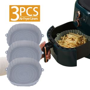 Pişirme Kalıpları 123pcs Yeniden Kullanılabilir Hava Fritöz Silikon Pot Fırın Tepsisi Airfryer Sepet Pizza Kızarmış Tavuk Izgara Tan Mat Mutfak 230923
