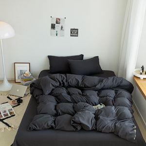 Conjuntos de cama Conjunto de cama preto para meninos meninas quarto lavado algodão capa de edredão fronha colcha simples moda folha de cama conjunto roupa de cama 230923