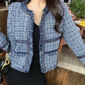 Jaquetas femininas 2023 outono inverno mulheres franjas casaco curto jaqueta feminina estilo coreano solto xadrez selvagem top cardigan roupas de mulher