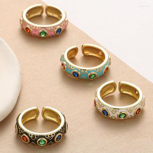 Pierścionki ślubne Boho Enamel Otwarcie zaręczyny dla kobiet dziewczęta moda Złoty kolor stalowy ze stali cyrkon Wkład palec palec modna biżuteria