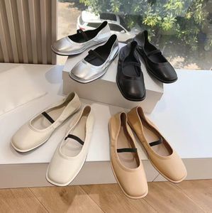 Top Quality Luxury Designer Dress Shoes Fashion Women Ballet Flat Heels Casual Leather loafers shoes Classic Square Toe Soft and Comfortable Walking Shoe