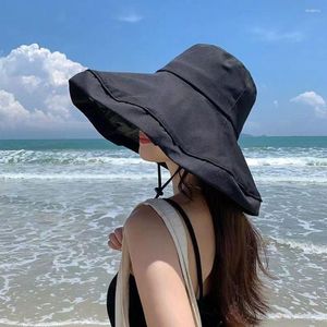Cappelli a tesa larga Cappello da sole pieghevole per donna Viaggio Protezione UV tinta unita Cappello da pescatore da spiaggia estivo