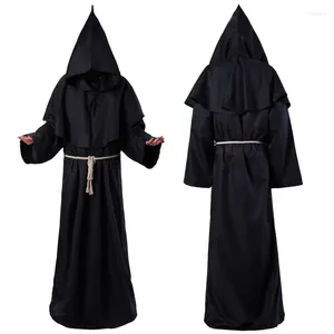 Themenkostüm mittelalterlicher Mönch Kleidung Zauberer Priester Death Robe Cosplay Rollenspiel Play Halloween Kostüme mit Taillenlinie und Cross Anhänger Horrorkleidung