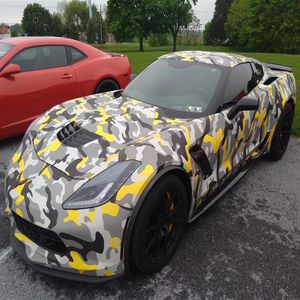 Premium Black Gray Yellow Camouflage Vinyl Camo Car Wrap Stickers Foil with Air Bubble DIY Styling Wrapping2713